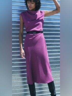 Zara midi dress Sleeveless Belted orchid purple medium